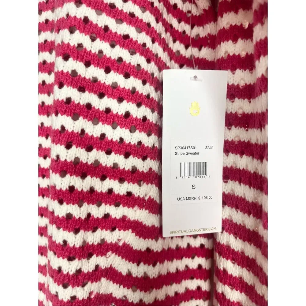 NWT Spiritual Gangster Stripe Sweater Pink White Size Small